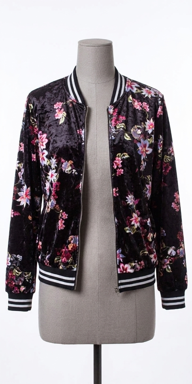 NEW GIGI MODA giora floral bomber jacket in black